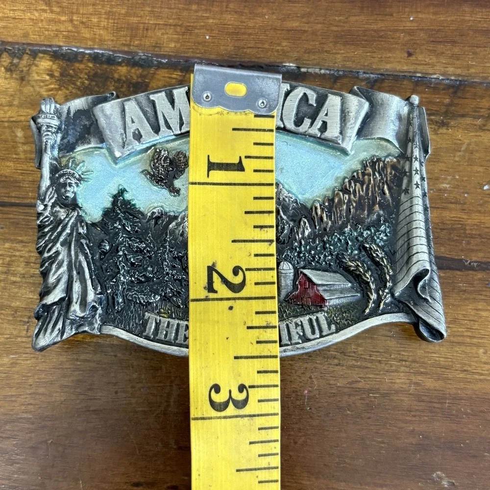 Vintage Bergamot Brass Works 1983 Brass Belt Buckle America The Beautiful Chunky